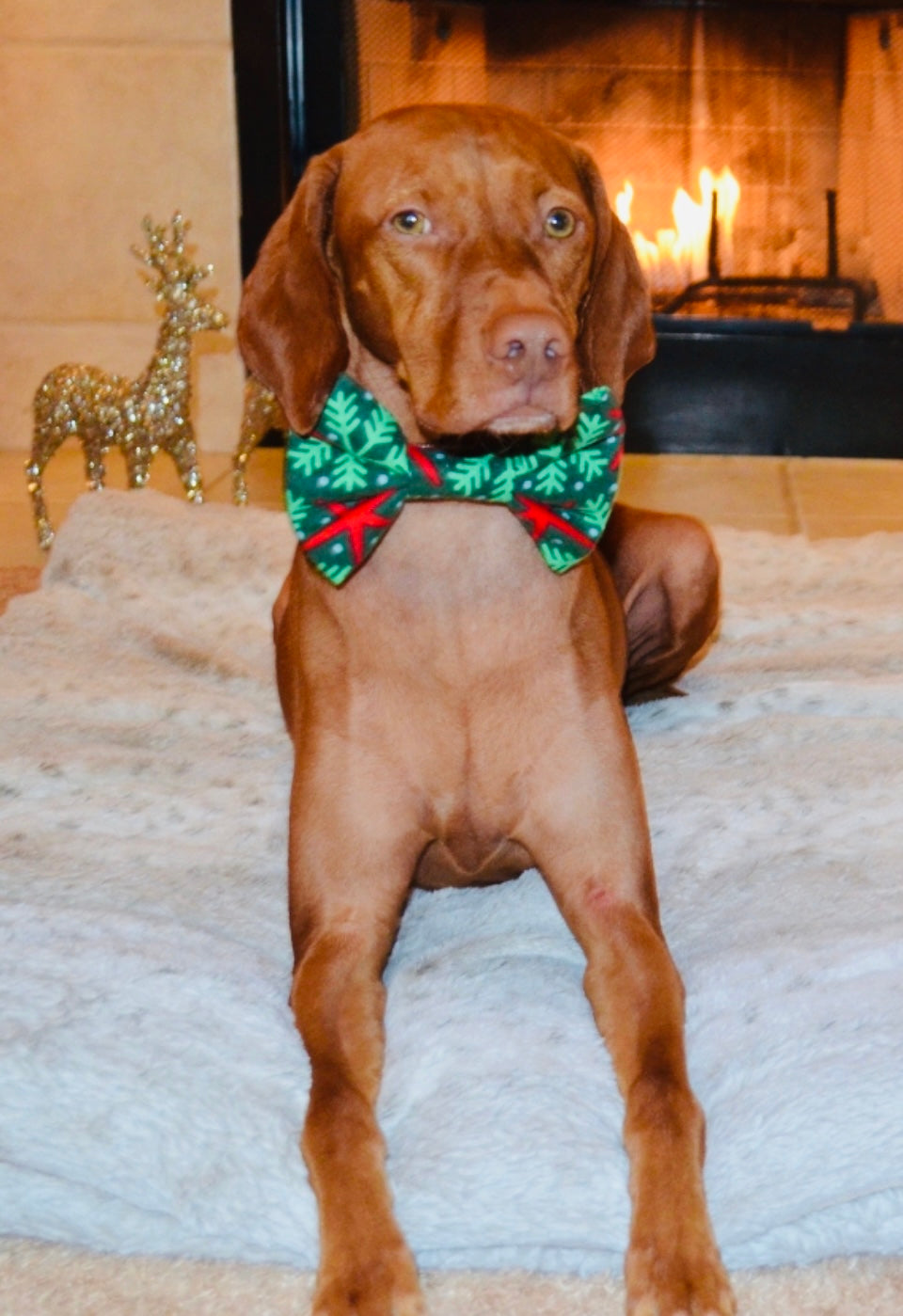 Green Flannel Snowflake Print Bow Tie