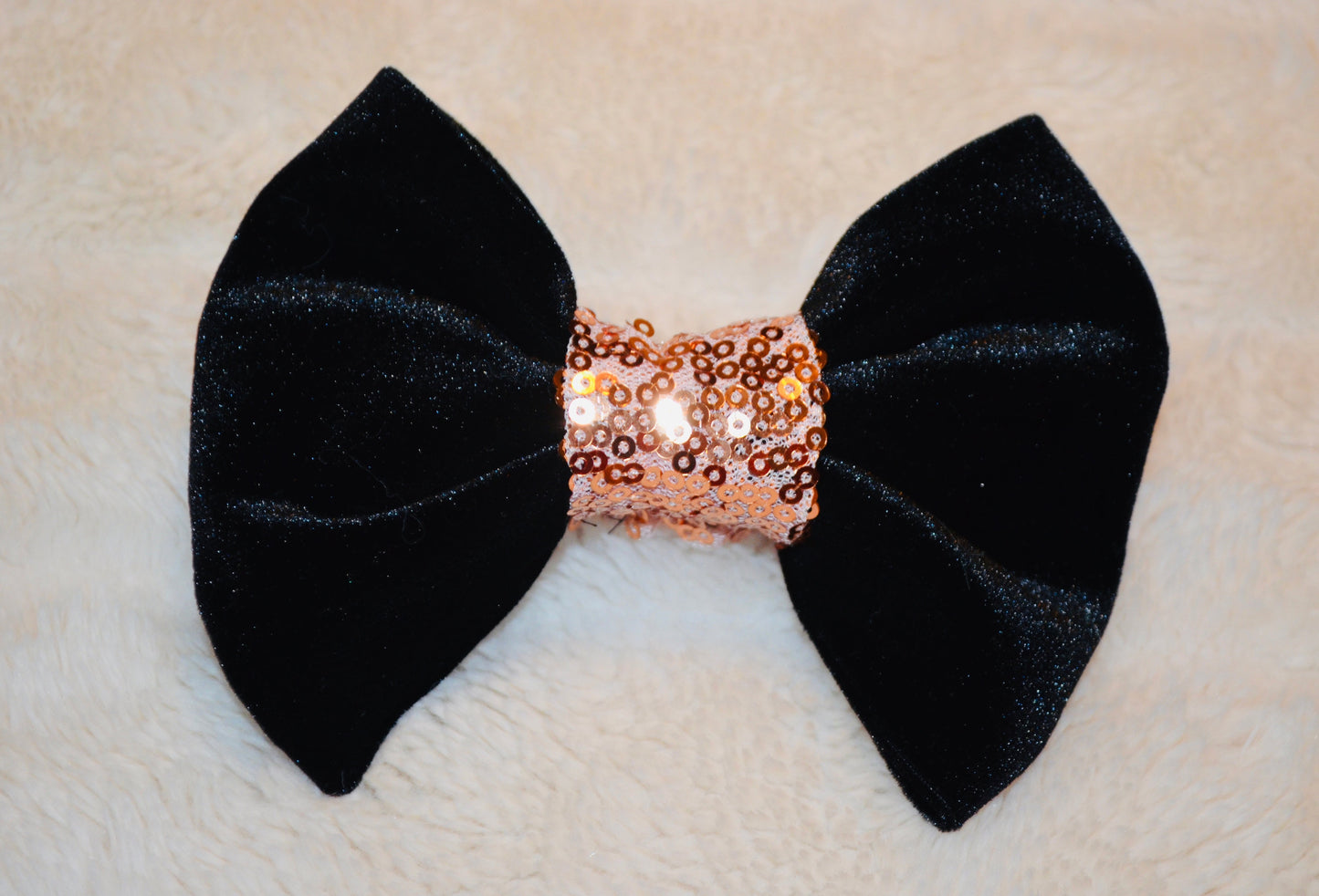 Black Velvet Rose Gold Sequin Bow Tie