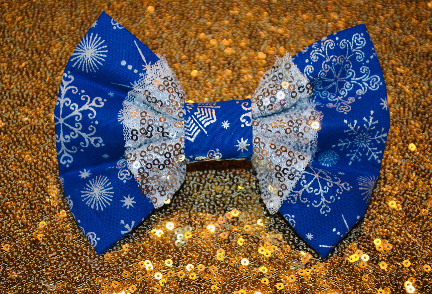 Blue Snowflake Silver Sequin Bow Tie