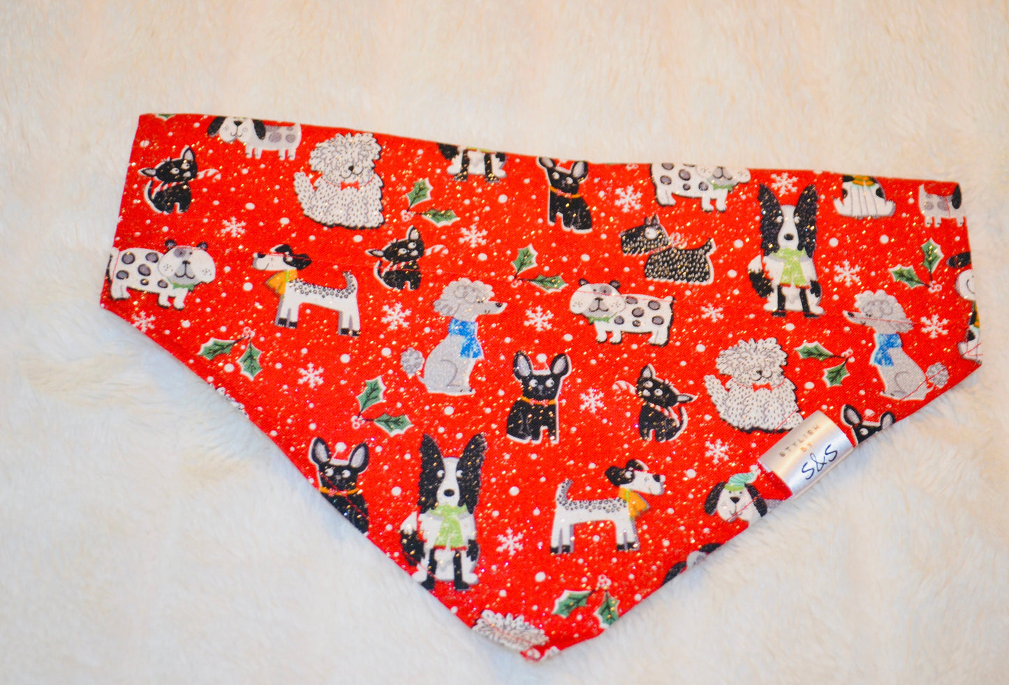 Red Glitter Dog Print Bandana