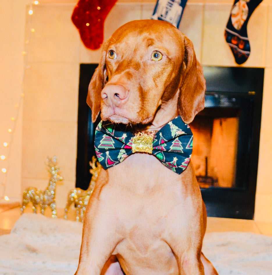 Black Christmas Tree Bow Tie