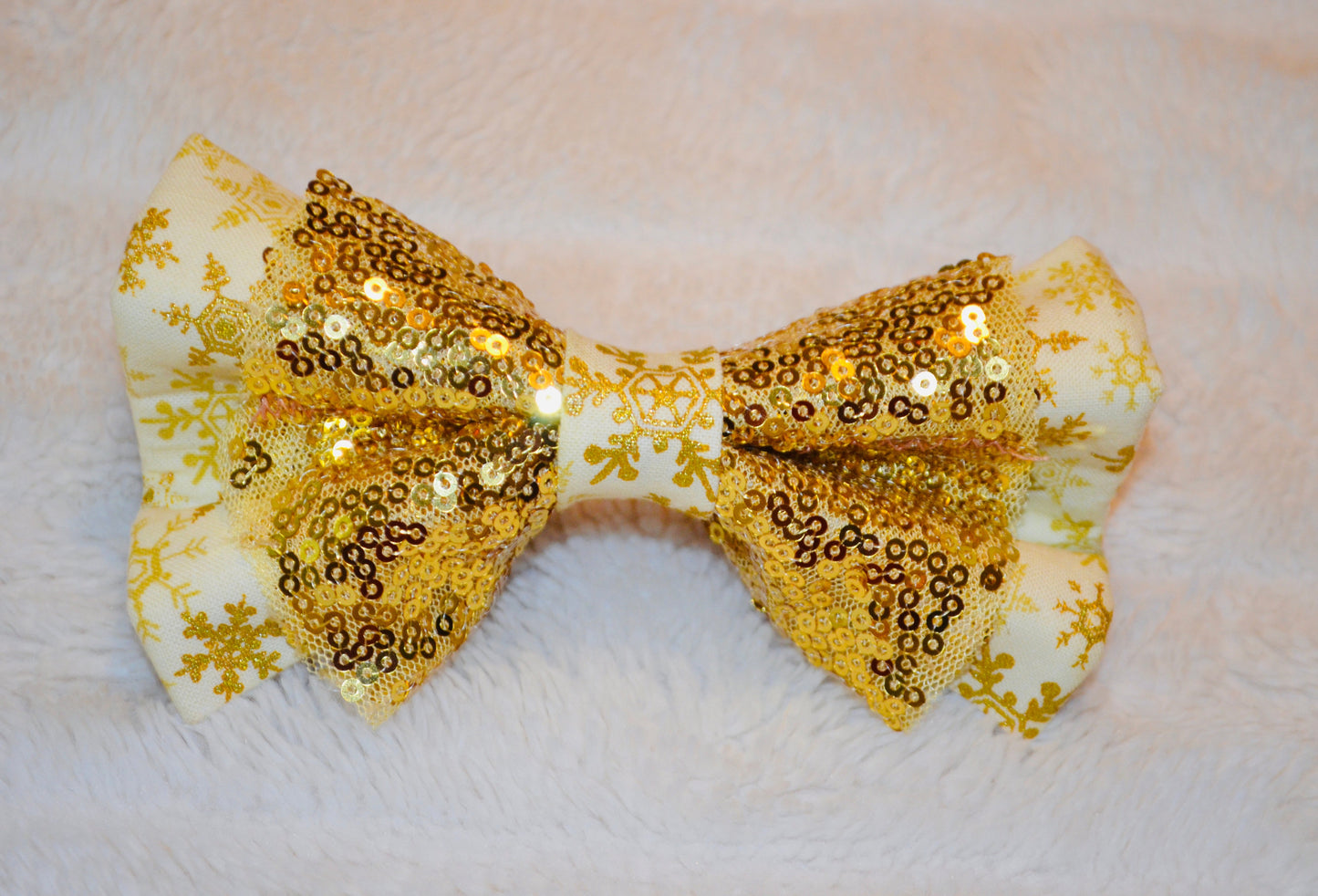 Gold Snowflake Sequin Double Bow Tie