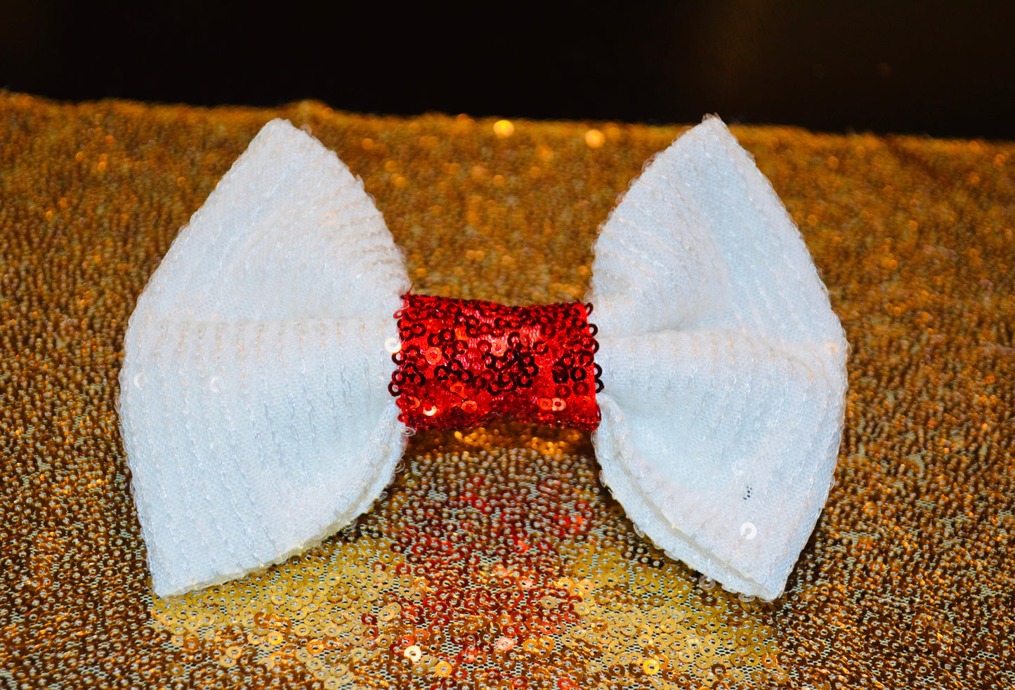 White Red Sequin Bow Tie