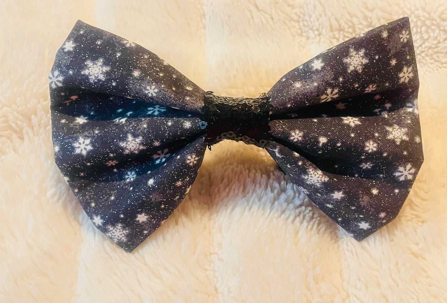 Black Silver Snowflake Print Bow Tie