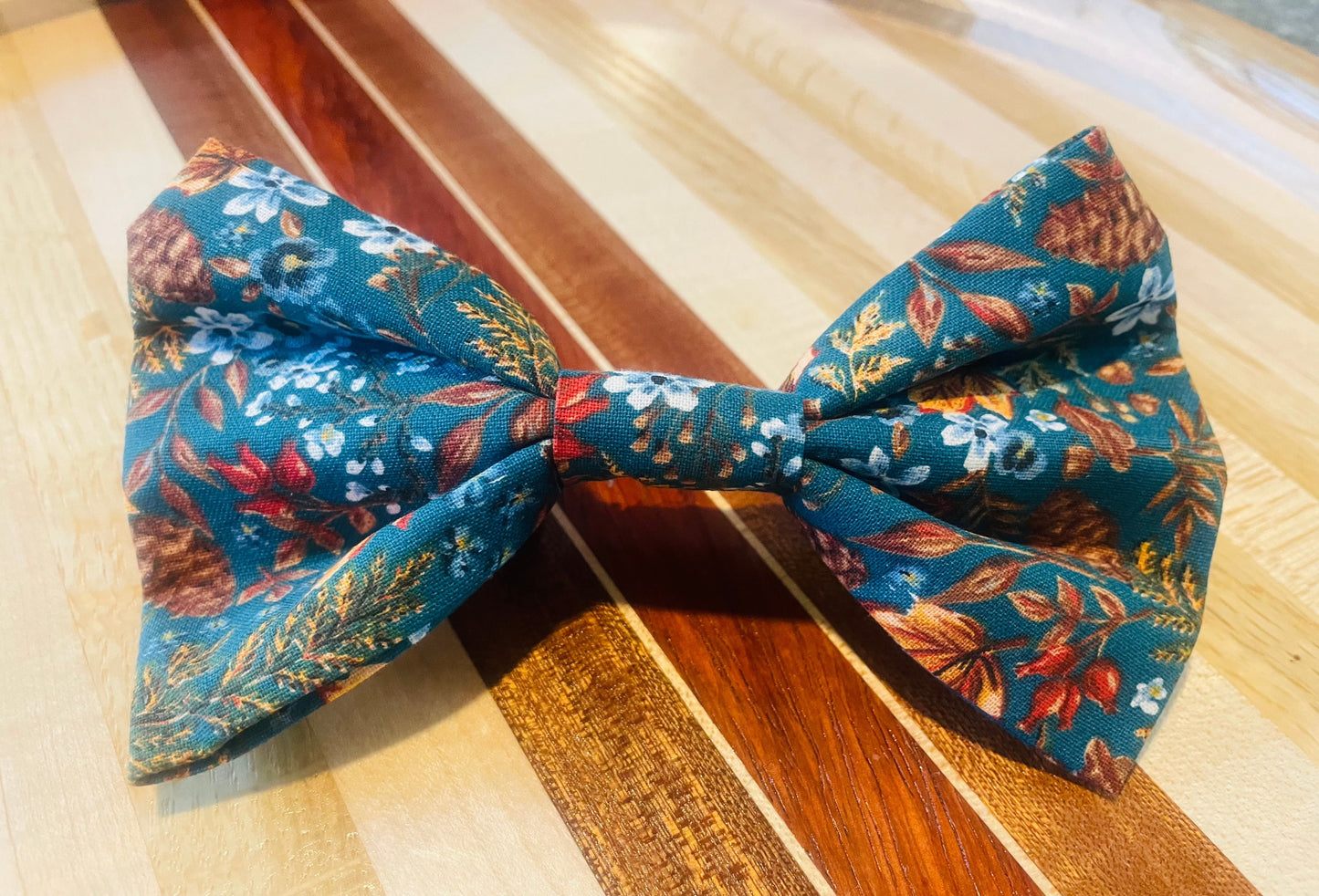 Dark Teal Floral Bow Tie