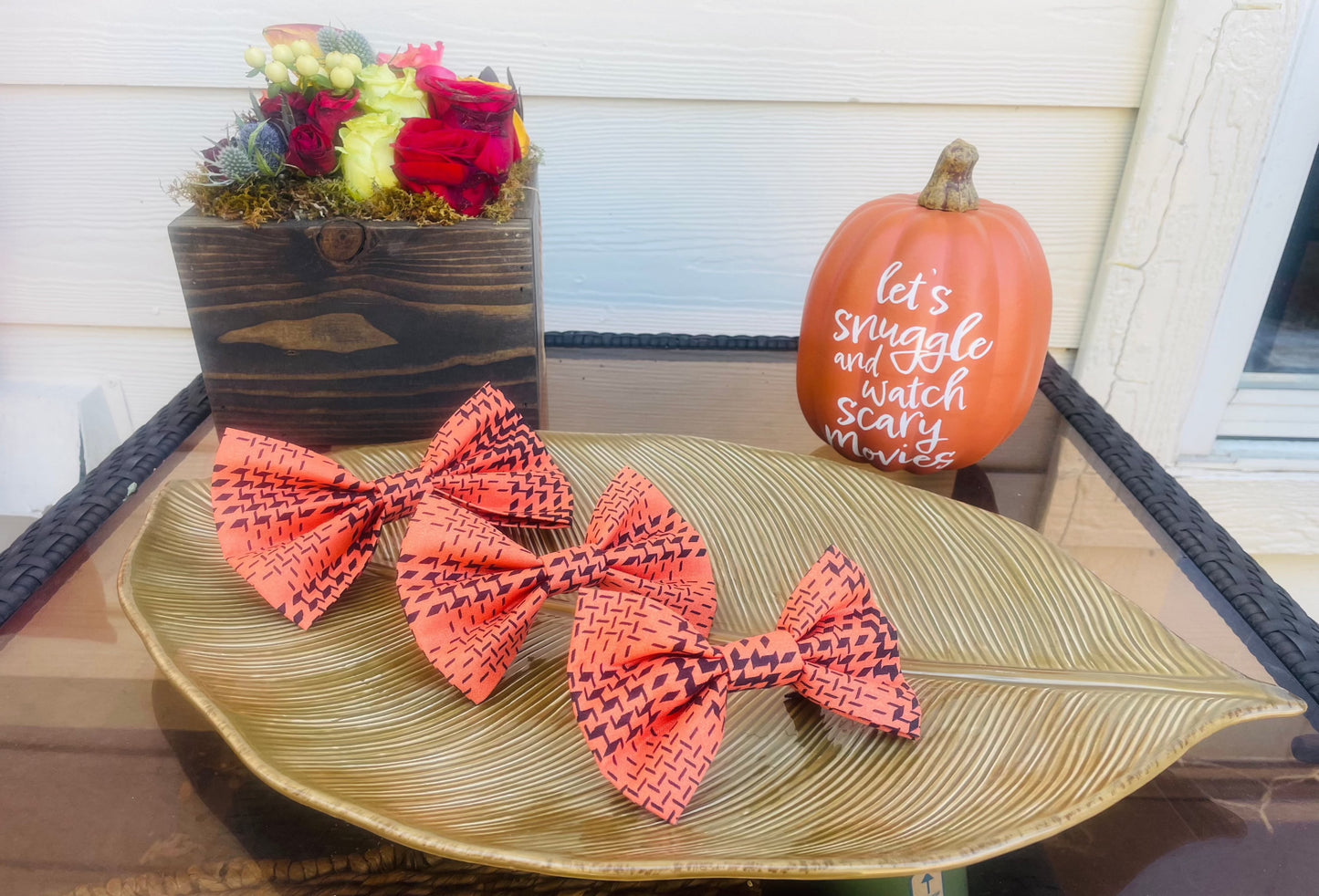 Orange & Black Houndstooth Bow Tie