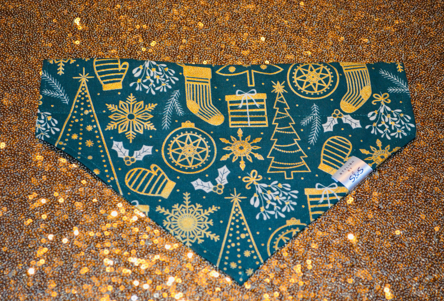 Green and Gold Christmas Print Bandana