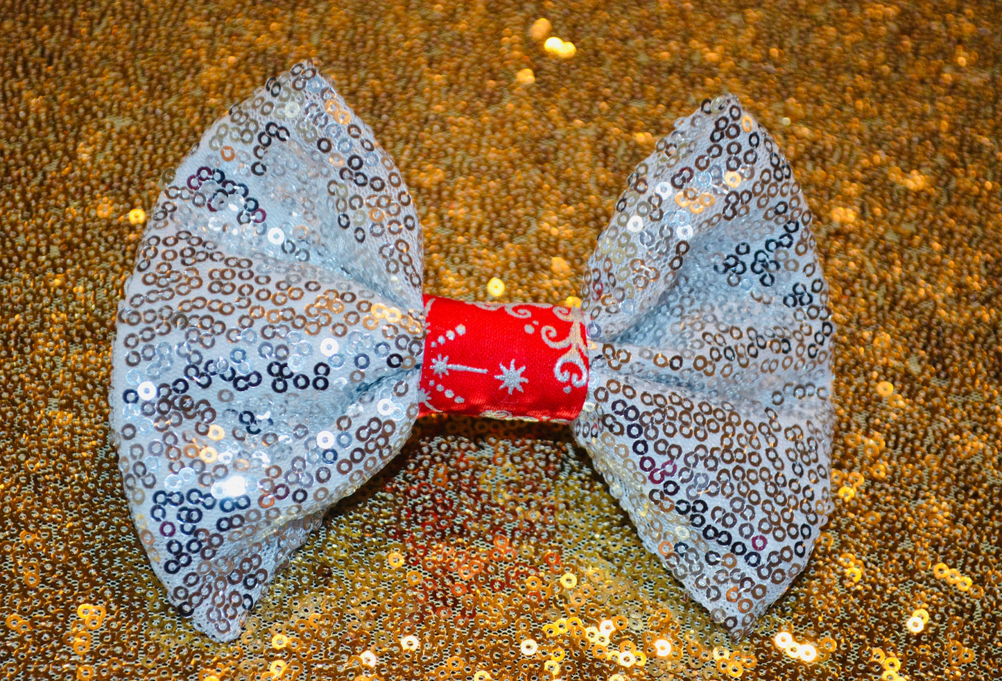 Silver Red Sequin Bow Tie