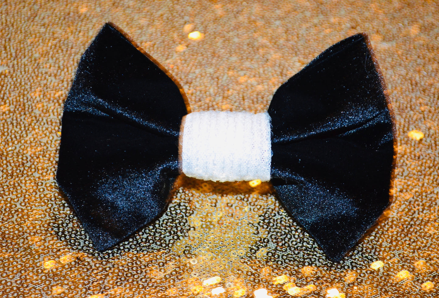 Black Velvet White Sequin Bow Tie