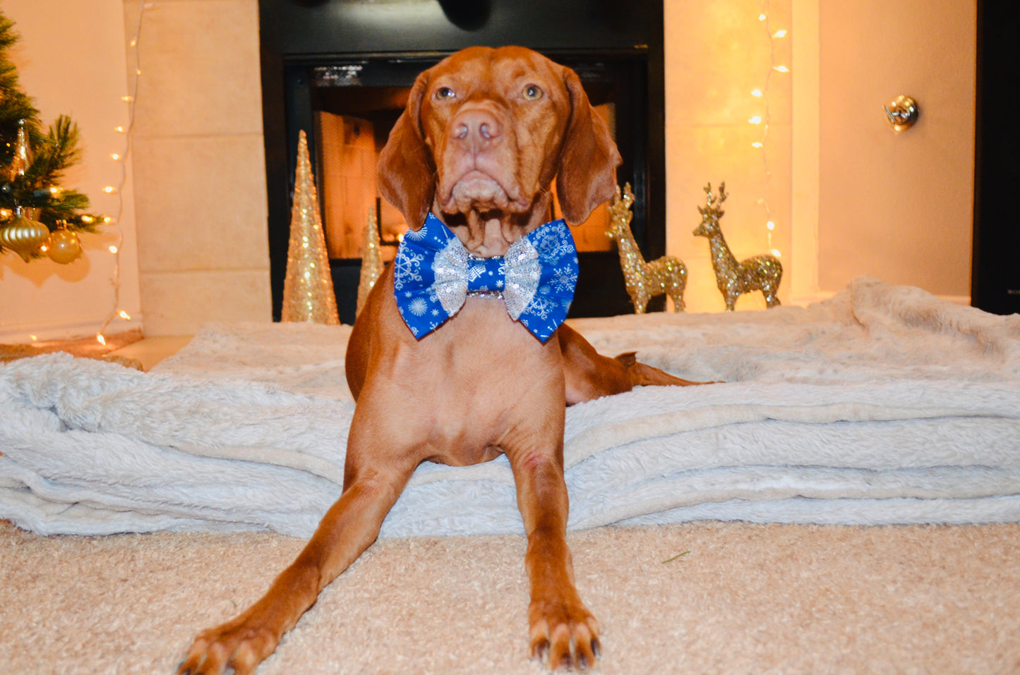 Blue Snowflake Silver Sequin Bow Tie