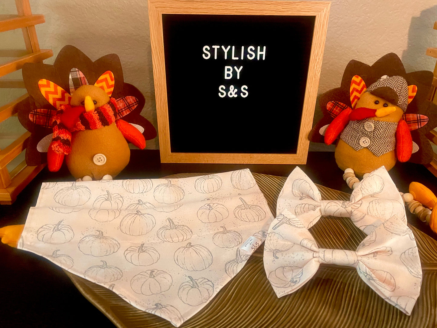 White Pumpkin Stencil Bow Tie