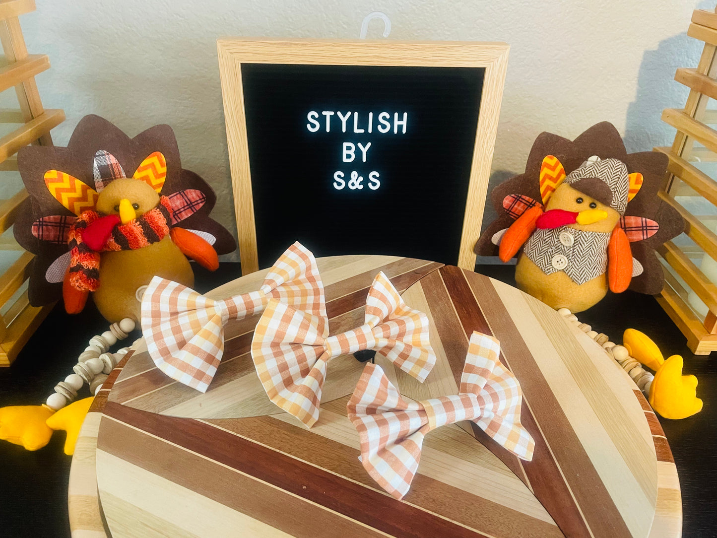 Orange Brown Plaid Bow Tie