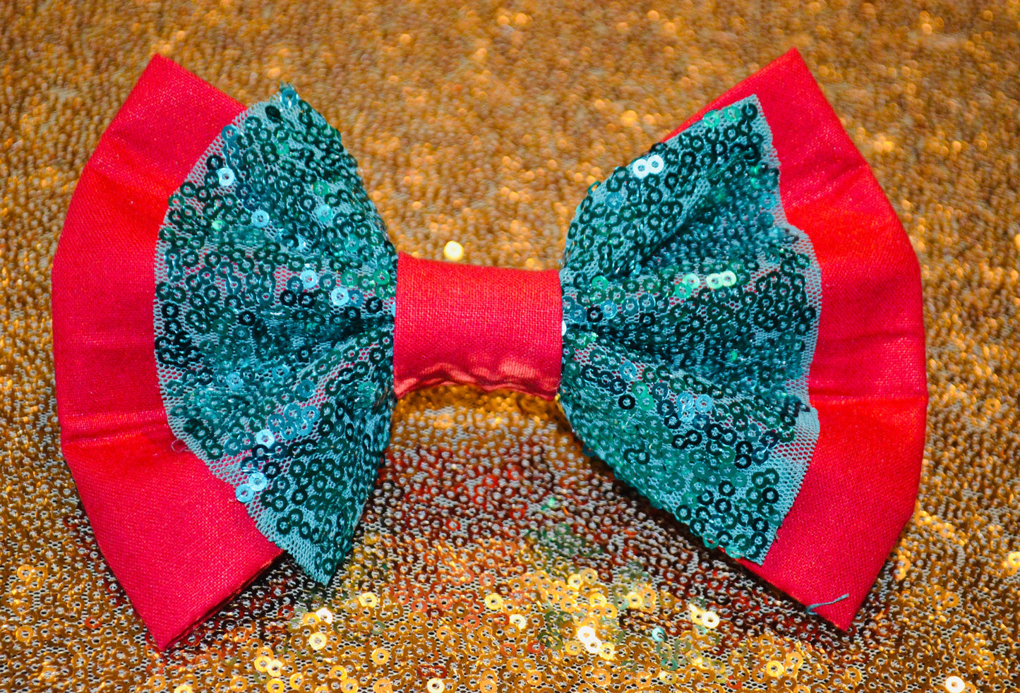 Red Green Sequin Double Bow Tie